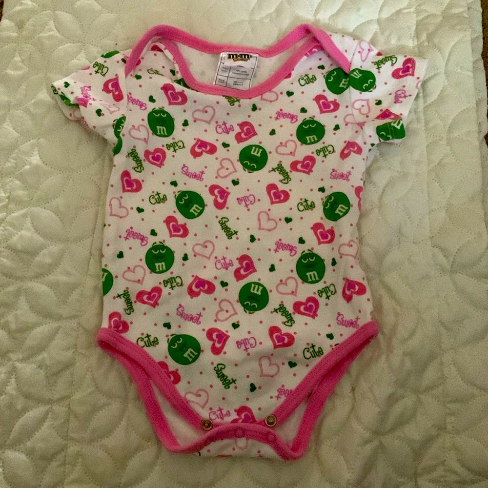 M&M valentines onesie
